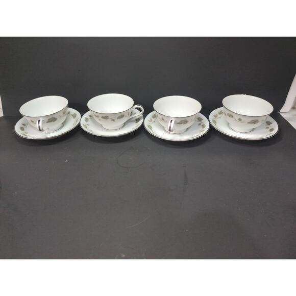 Noritake China Cup & Saucer Set, Vineyard Design, Brown & Green Leaves, Set of 4 - Picture 4 of 10